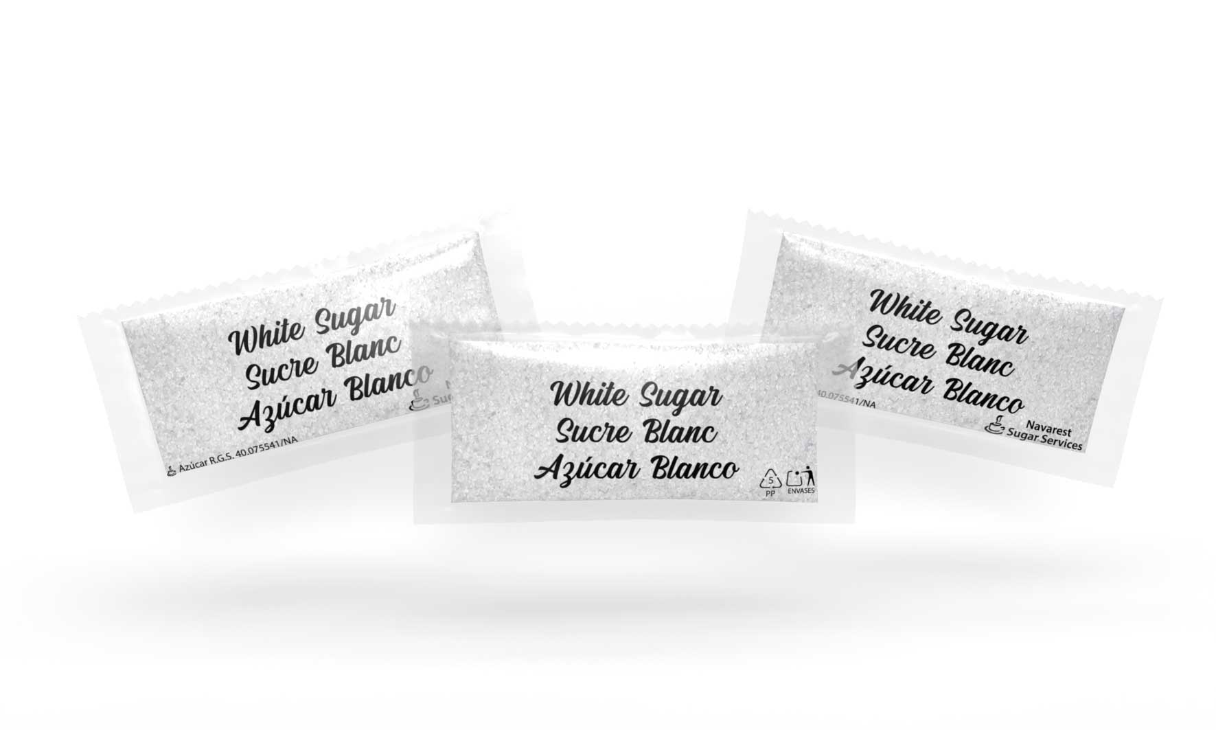 Azúcar blanco en sobres de 5 g de polipropileno 100% reciclable